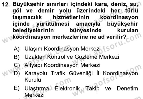 Afet Risk Azaltma Politikaları Dersi Ara Sınavı Deneme Sınav Soruları 12. Soru