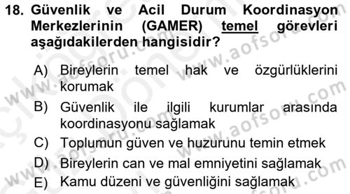 Afet Risk Azaltma Politikaları Dersi Ara Sınavı Deneme Sınav Soruları 18. Soru