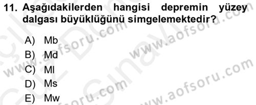 Afet Risk Azaltma Politikaları Dersi 2018 - 2019 Yılı (Final) Dönem Sonu Sınav Soruları 11. Soru