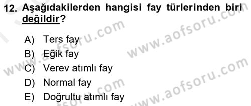 Afet Risk Azaltma Politikaları Dersi 2018 - 2019 Yılı (Final) Dönem Sonu Sınav Soruları 12. Soru