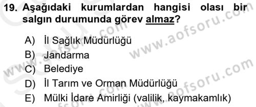 Afet Risk Azaltma Politikaları Dersi 2018 - 2019 Yılı (Final) Dönem Sonu Sınav Soruları 19. Soru