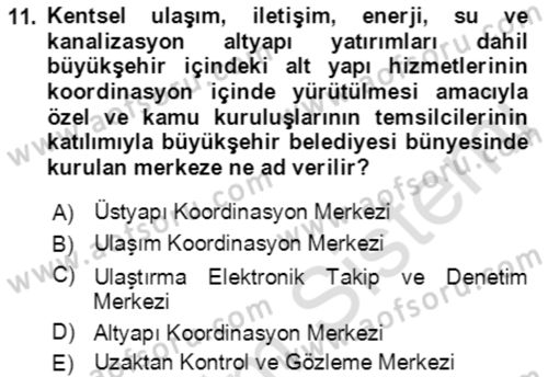 Afet Risk Azaltma Politikaları Dersi Ara Sınavı Deneme Sınav Soruları 11. Soru