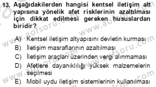 Afet Risk Azaltma Politikaları Dersi Ara Sınavı Deneme Sınav Soruları 13. Soru