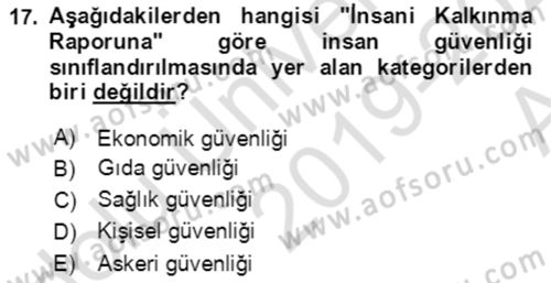 Afet Risk Azaltma Politikaları Dersi 2019 - 2020 Yılı (Vize) Ara Sınav Soruları 17. Soru