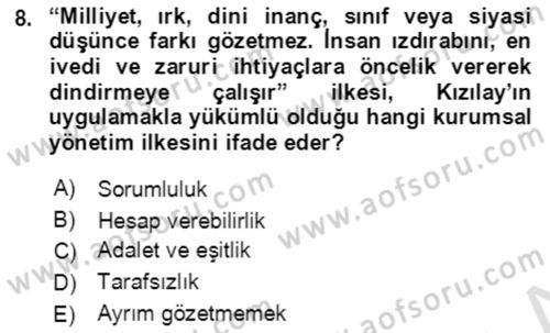 Afet Risk Azaltma Politikaları Dersi Ara Sınavı Deneme Sınav Soruları 8. Soru