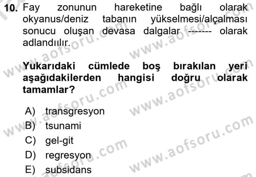 Afet Risk Azaltma Politikaları Dersi 2019 - 2020 Yılı (Final) Dönem Sonu Sınav Soruları 10. Soru