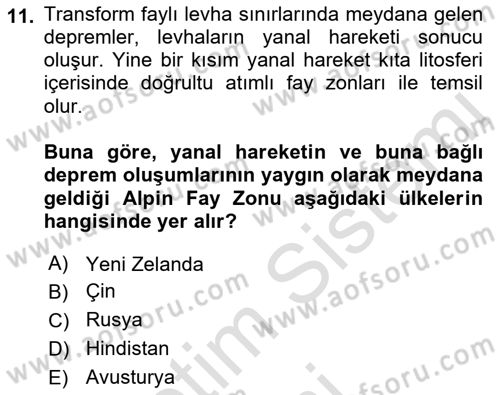 Afet Risk Azaltma Politikaları Dersi 2019 - 2020 Yılı (Final) Dönem Sonu Sınav Soruları 11. Soru