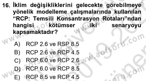 Afet Risk Azaltma Politikaları Dersi 2019 - 2020 Yılı (Final) Dönem Sonu Sınav Soruları 16. Soru