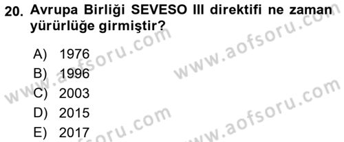 Afet Risk Azaltma Politikaları Dersi 2019 - 2020 Yılı (Final) Dönem Sonu Sınav Soruları 20. Soru