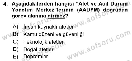 Afet Risk Azaltma Politikaları Dersi 2019 - 2020 Yılı (Final) Dönem Sonu Sınav Soruları 4. Soru