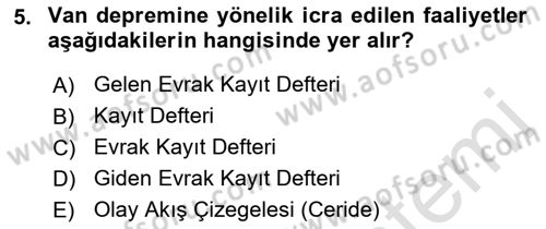 Afet Risk Azaltma Politikaları Dersi 2019 - 2020 Yılı (Final) Dönem Sonu Sınav Soruları 5. Soru