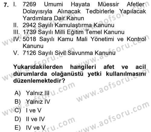 Afet Risk Azaltma Politikaları Dersi 2019 - 2020 Yılı (Final) Dönem Sonu Sınav Soruları 7. Soru