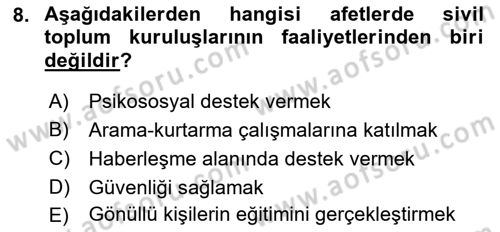 Afet Risk Azaltma Politikaları Dersi 2019 - 2020 Yılı (Final) Dönem Sonu Sınav Soruları 8. Soru