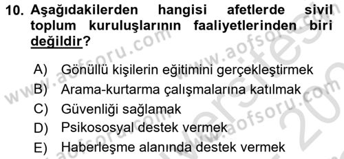 Afet Risk Azaltma Politikaları Dersi 2020 - 2021 Yılı Yaz Okulu Sınav Soruları 10. Soru