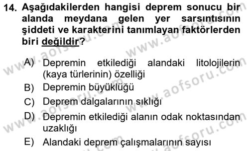 Afet Risk Azaltma Politikaları Dersi 2020 - 2021 Yılı Yaz Okulu Sınav Soruları 14. Soru
