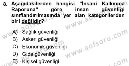 Afet Risk Azaltma Politikaları Dersi 2020 - 2021 Yılı Yaz Okulu Sınav Soruları 8. Soru