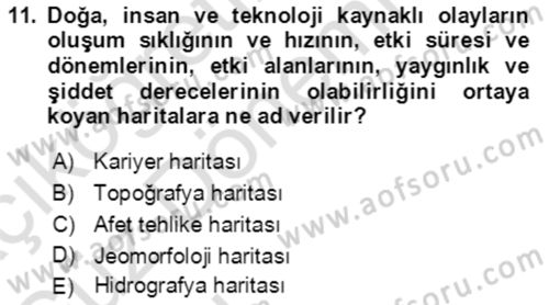 Afet Risk Azaltma Politikaları Dersi 2021 - 2022 Yılı (Vize) Ara Sınav Soruları 11. Soru
