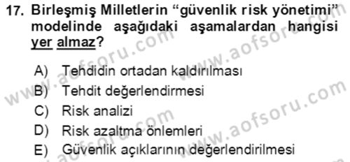 Afet Risk Azaltma Politikaları Dersi Ara Sınavı Deneme Sınav Soruları 17. Soru