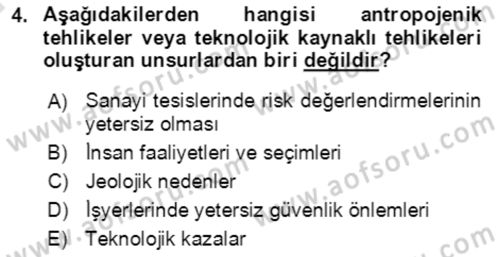 Afet Risk Azaltma Politikaları Dersi Ara Sınavı Deneme Sınav Soruları 4. Soru