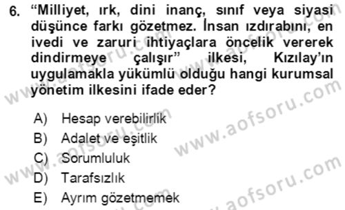 Afet Risk Azaltma Politikaları Dersi Ara Sınavı Deneme Sınav Soruları 6. Soru