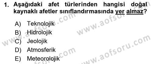 Afet Risk Azaltma Politikaları Dersi 2021 - 2022 Yılı Yaz Okulu Sınav Soruları 1. Soru