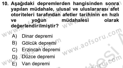 Afet Risk Azaltma Politikaları Dersi 2021 - 2022 Yılı Yaz Okulu Sınav Soruları 10. Soru