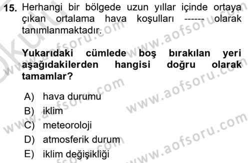Afet Risk Azaltma Politikaları Dersi 2021 - 2022 Yılı Yaz Okulu Sınav Soruları 15. Soru