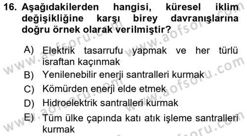 Afet Risk Azaltma Politikaları Dersi 2021 - 2022 Yılı Yaz Okulu Sınav Soruları 16. Soru