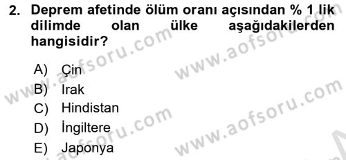 Afet Risk Azaltma Politikaları Dersi 2021 - 2022 Yılı Yaz Okulu Sınav Soruları 2. Soru
