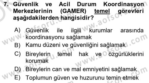 Afet Risk Azaltma Politikaları Dersi 2021 - 2022 Yılı Yaz Okulu Sınav Soruları 7. Soru