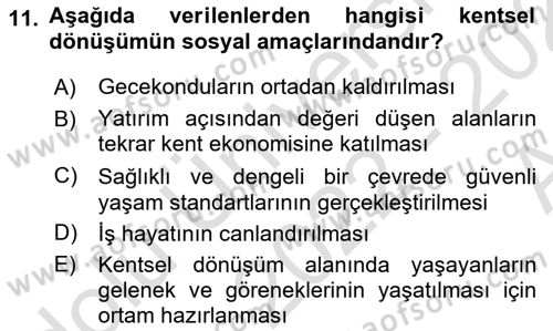 Afet Risk Azaltma Politikaları Dersi Ara Sınavı Deneme Sınav Soruları 11. Soru
