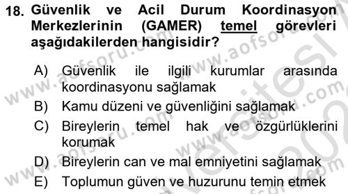 Afet Risk Azaltma Politikaları Dersi Ara Sınavı Deneme Sınav Soruları 18. Soru
