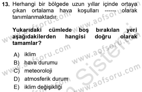 Afet Risk Azaltma Politikaları Dersi 2022 - 2023 Yılı Yaz Okulu Sınav Soruları 13. Soru