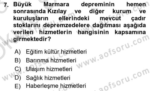 Afet Risk Azaltma Politikaları Dersi 2022 - 2023 Yılı Yaz Okulu Sınav Soruları 7. Soru