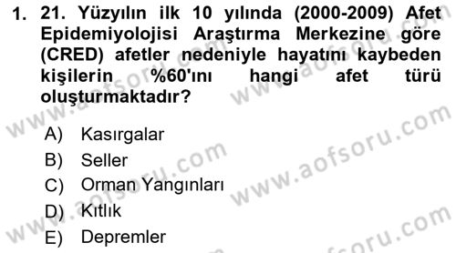 Afet Risk Azaltma Politikaları Dersi Ara Sınavı Deneme Sınav Soruları 1. Soru