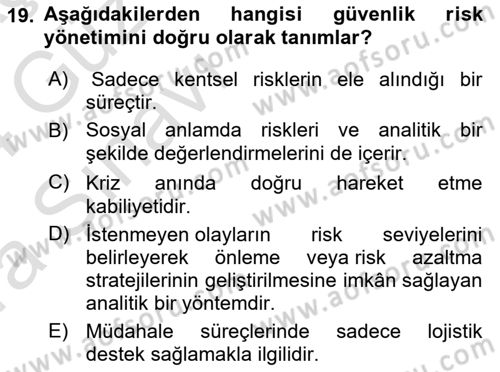Afet Risk Azaltma Politikaları Dersi Ara Sınavı Deneme Sınav Soruları 19. Soru