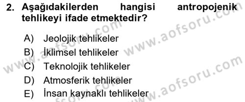 Afet Risk Azaltma Politikaları Dersi Ara Sınavı Deneme Sınav Soruları 2. Soru