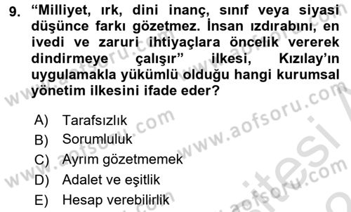 Afet Risk Azaltma Politikaları Dersi Ara Sınavı Deneme Sınav Soruları 9. Soru