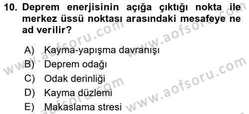 Afet Risk Azaltma Politikaları Dersi 2023 - 2024 Yılı Yaz Okulu Sınav Soruları 10. Soru