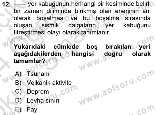 Afet Risk Azaltma Politikaları Dersi 2023 - 2024 Yılı Yaz Okulu Sınav Soruları 12. Soru
