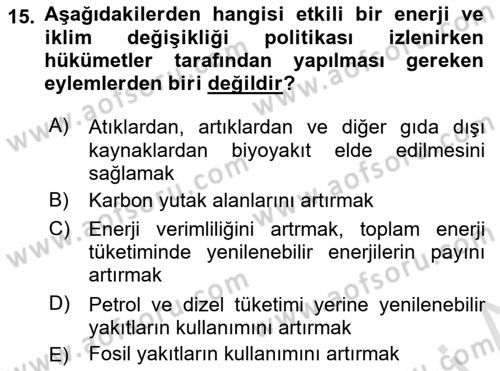 Afet Risk Azaltma Politikaları Dersi 2023 - 2024 Yılı Yaz Okulu Sınav Soruları 15. Soru