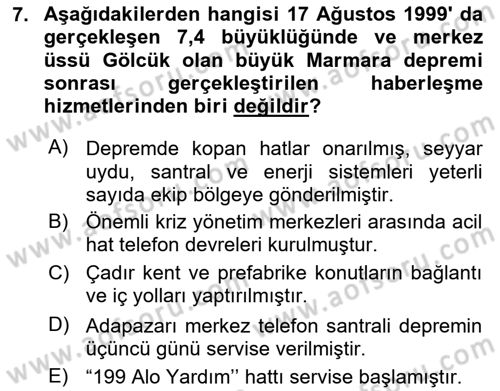 Afet Risk Azaltma Politikaları Dersi 2023 - 2024 Yılı Yaz Okulu Sınav Soruları 7. Soru