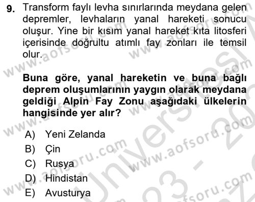 Afet Risk Azaltma Politikaları Dersi 2023 - 2024 Yılı Yaz Okulu Sınav Soruları 9. Soru
