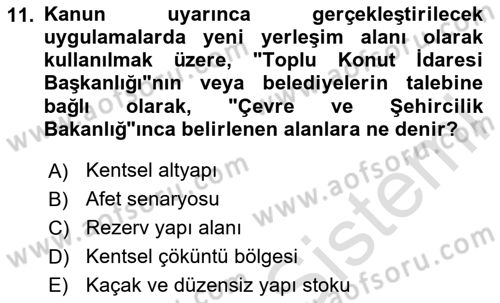 Afet Risk Azaltma Politikaları Dersi Ara Sınavı Deneme Sınav Soruları 11. Soru