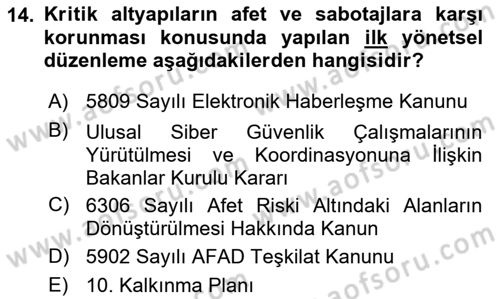 Afet Risk Azaltma Politikaları Dersi Ara Sınavı Deneme Sınav Soruları 14. Soru