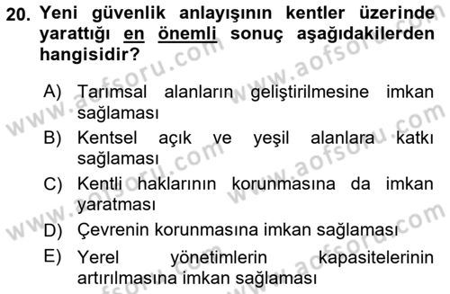 Afet Risk Azaltma Politikaları Dersi Ara Sınavı Deneme Sınav Soruları 20. Soru