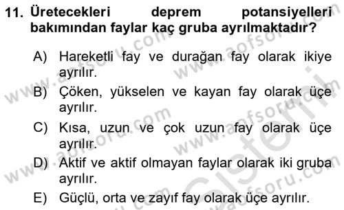 Afet Risk Azaltma Politikaları Dersi 2024 - 2025 Yılı (Final) Dönem Sonu Sınav Soruları 11. Soru