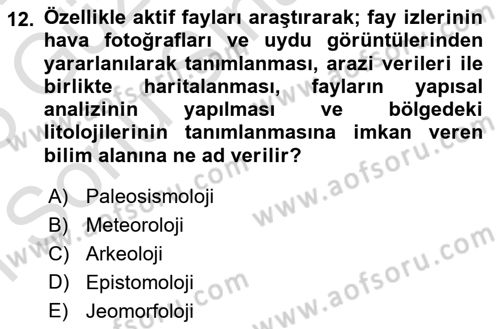 Afet Risk Azaltma Politikaları Dersi 2024 - 2025 Yılı (Final) Dönem Sonu Sınav Soruları 12. Soru