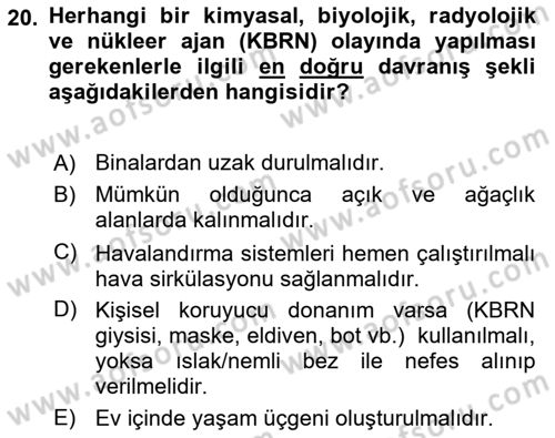 Afet Risk Azaltma Politikaları Dersi 2024 - 2025 Yılı (Final) Dönem Sonu Sınav Soruları 20. Soru