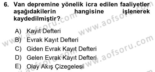 Afet Risk Azaltma Politikaları Dersi 2024 - 2025 Yılı (Final) Dönem Sonu Sınav Soruları 6. Soru